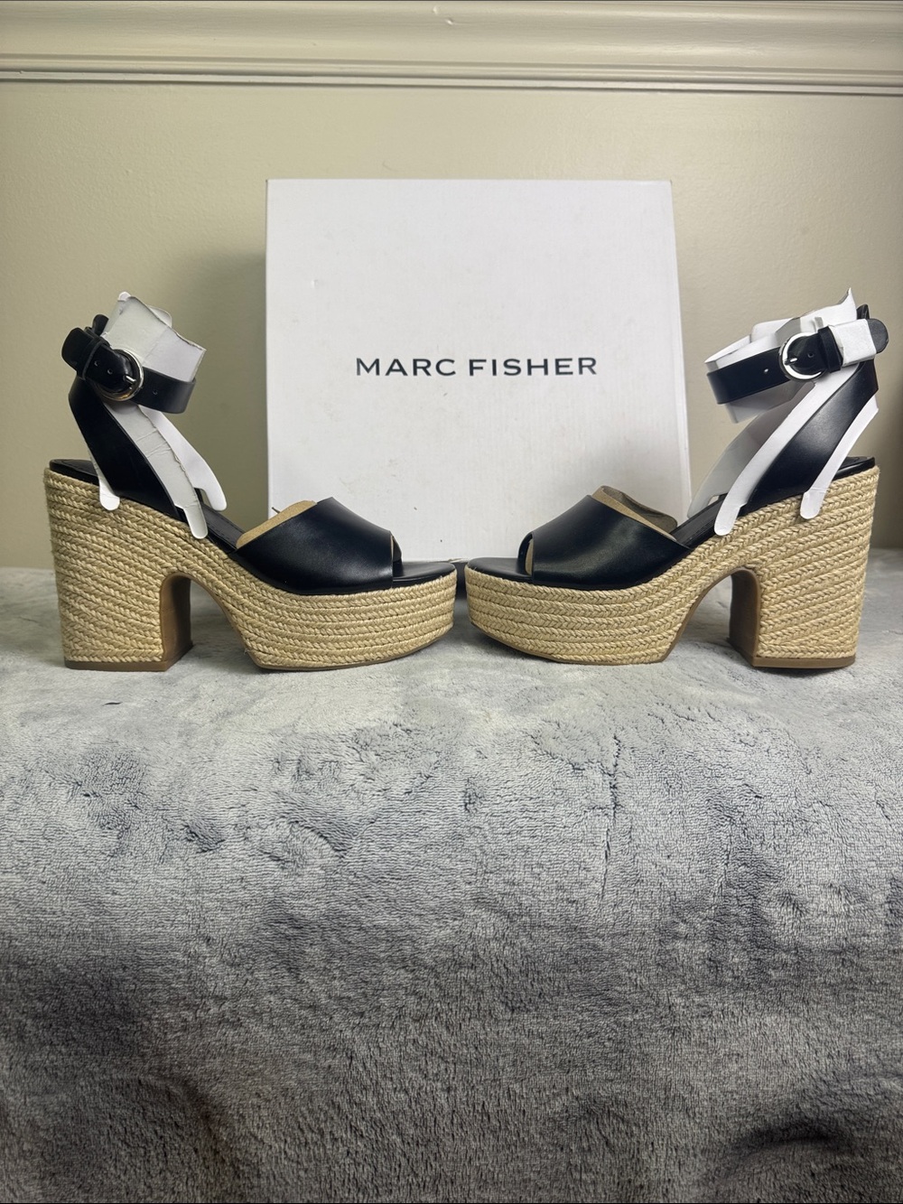 Marc Fisher Vetina Black Platform Wedge Sandals - Size 7 - NIB - NWT - Picture 6 of 9